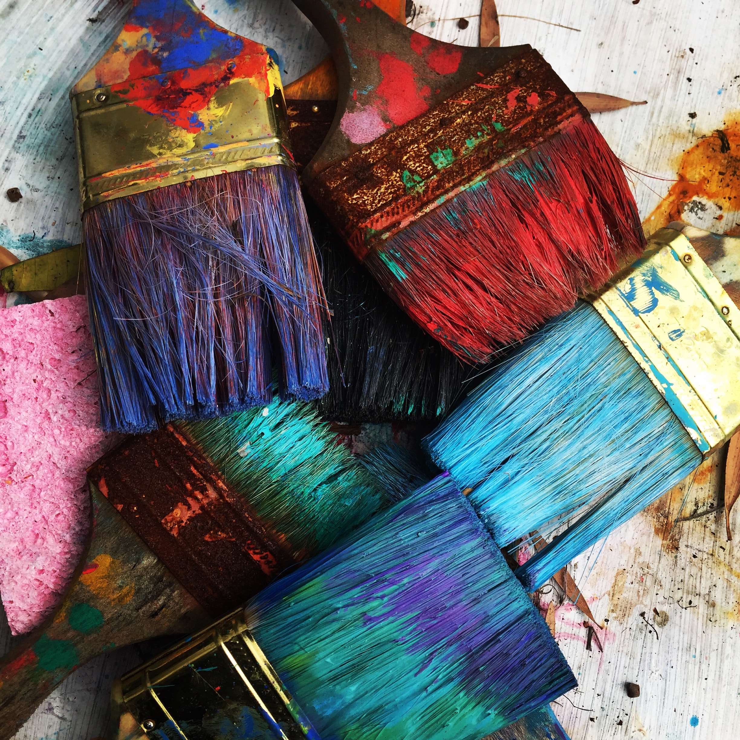 A pile of paintbrushes