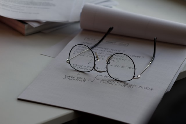 A pair of glasses on a note pad